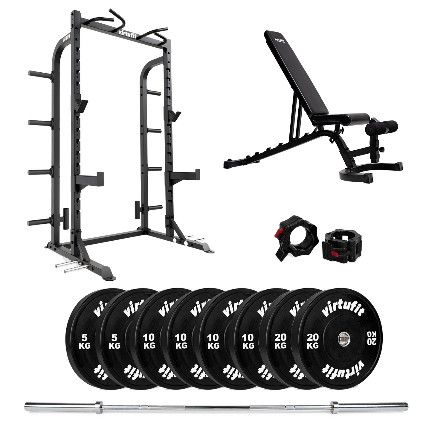 VirtuFit HR100 Half Rack med Bumper og bænk – 110 kg