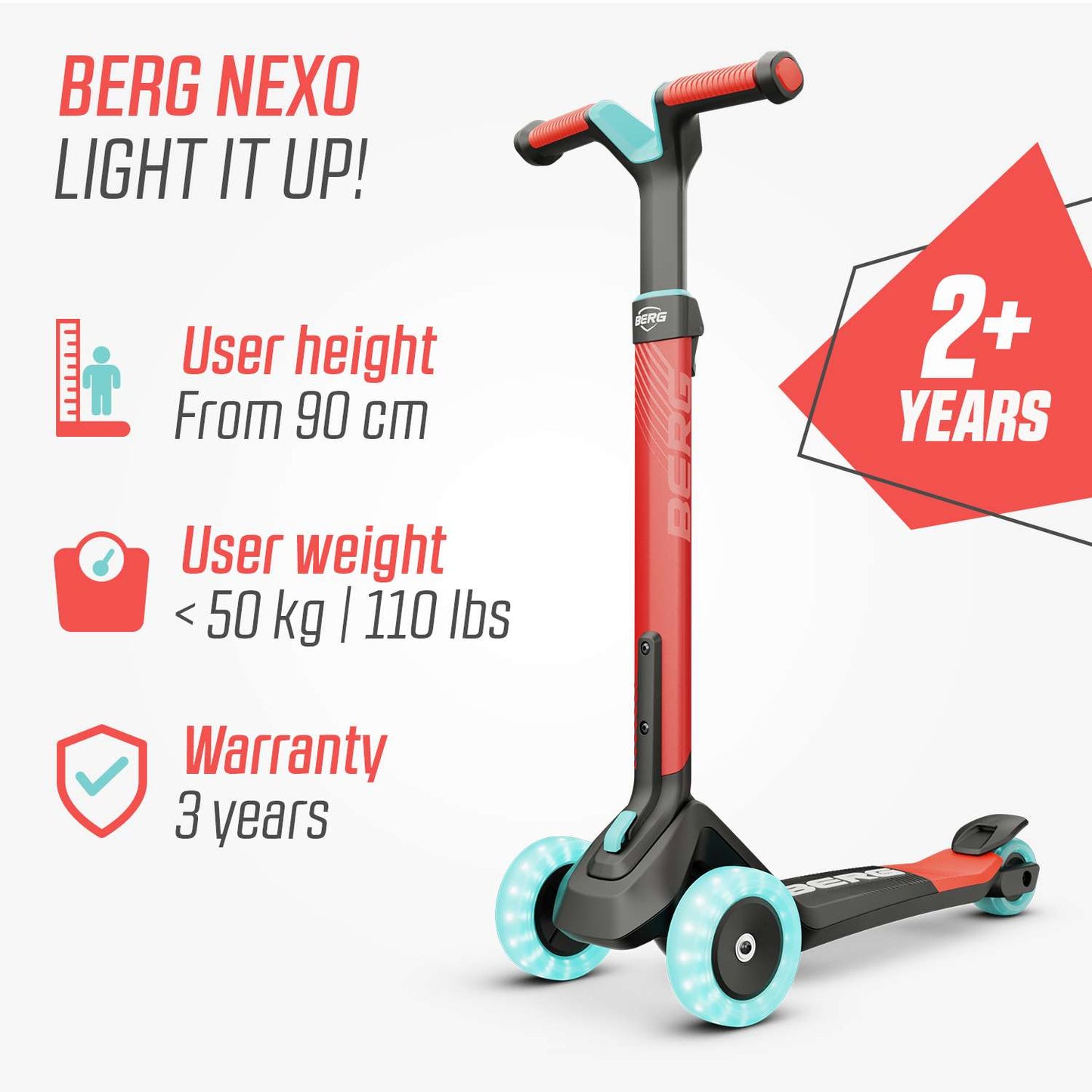 BERG Nexo Foldable Lights LED-deck Red Løbehjul