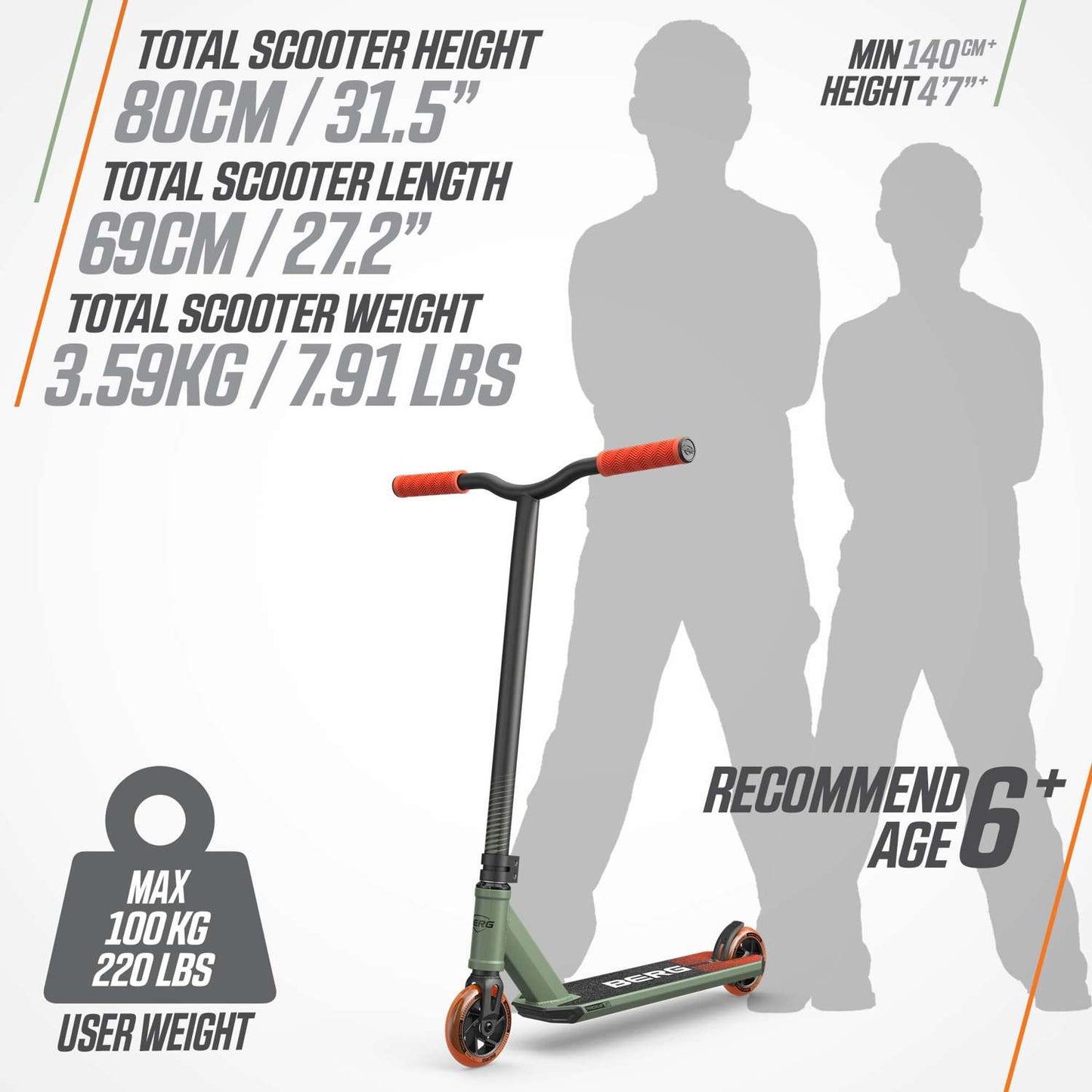BERG Proxus X1 Green/Orange Løbehjul