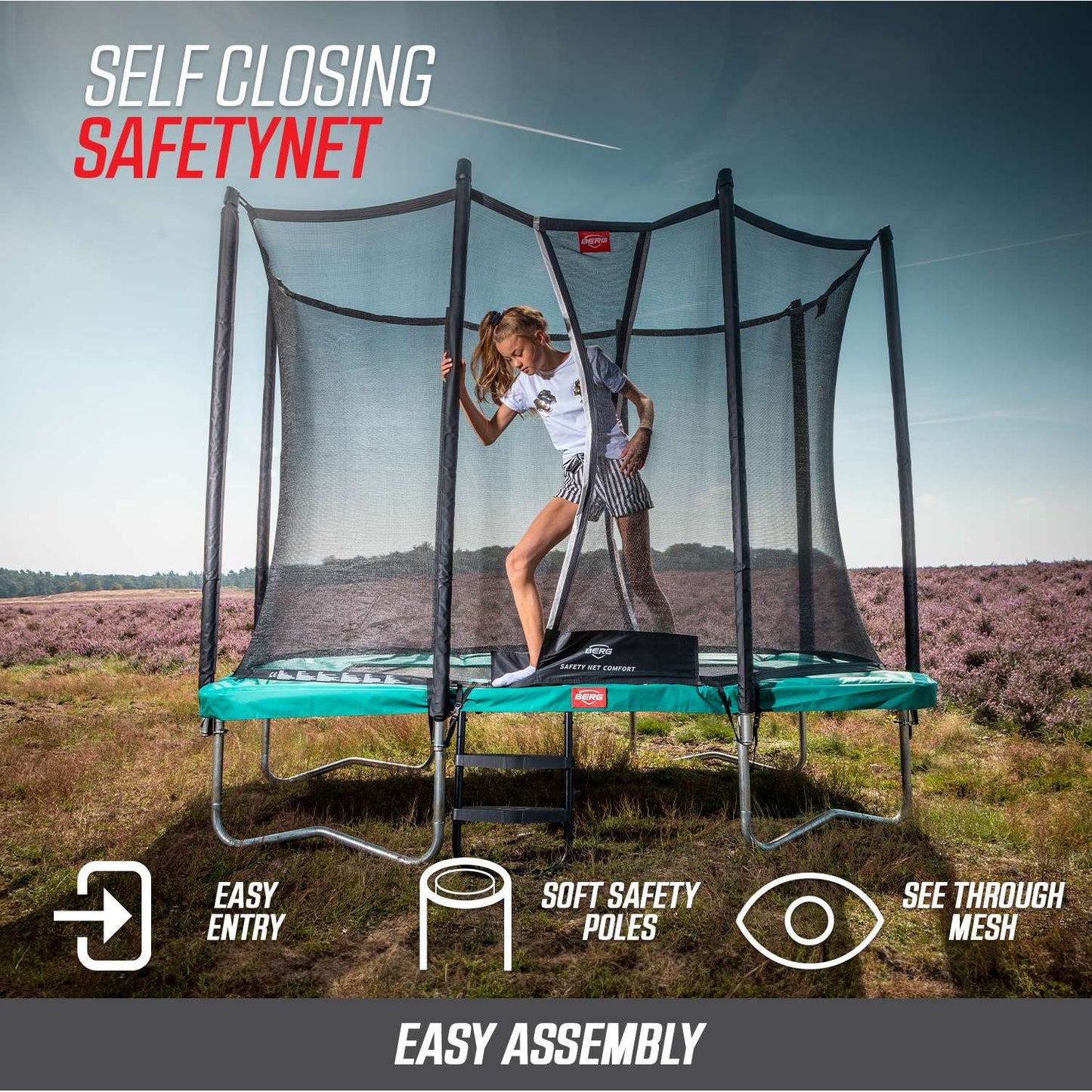 BERG Favorit InGround 380 Grøn Trampolin + Safety Net Comfort