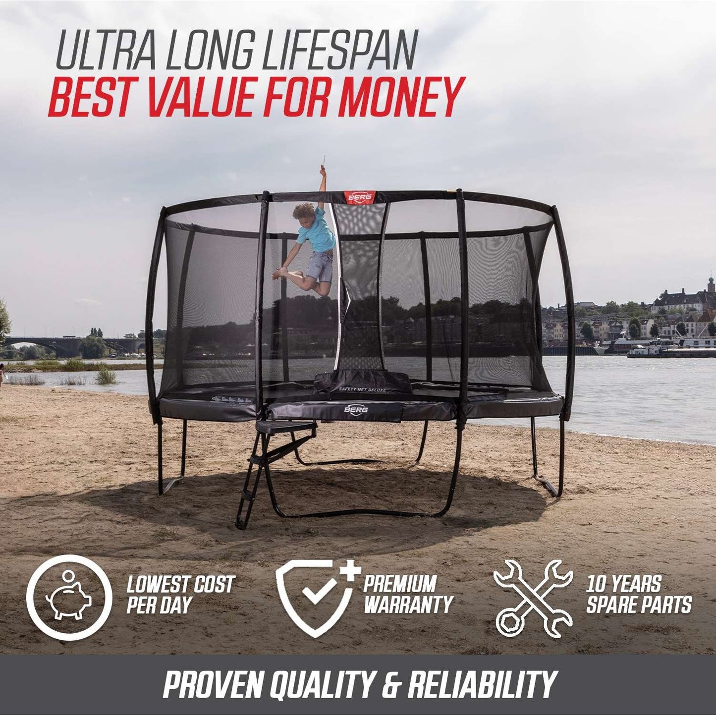 BERG Ultim Elite Regular 500 Grå Trampolin + Safety Net DLX XL